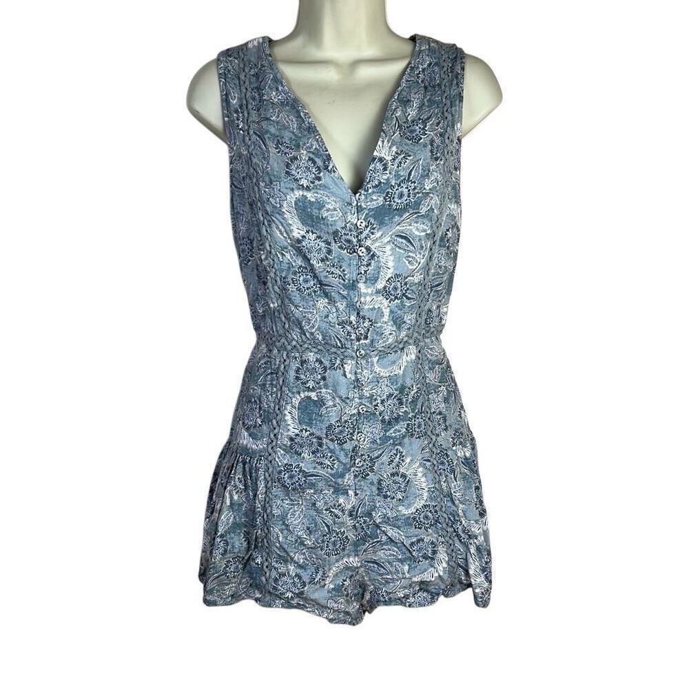 Amuse Society Floral Paisley and Lace Boho Periwinkle Romper Size L